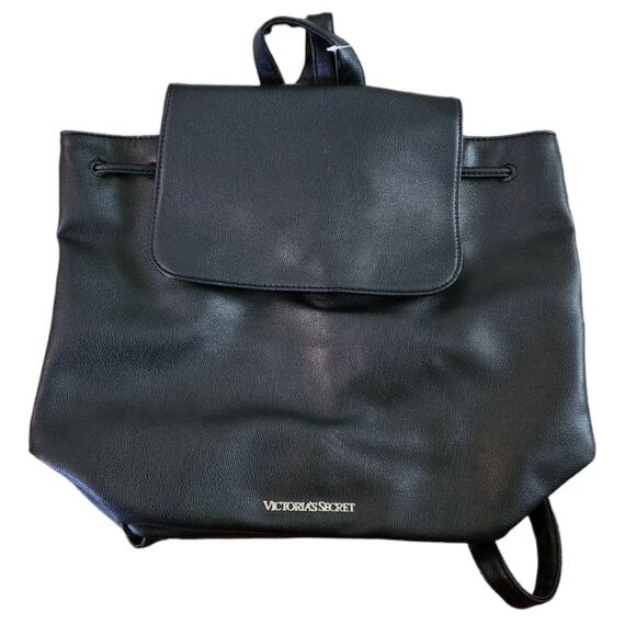 NWT Victoria's Secret black vegan leather full size drawstring backpack - Picture 3 of 14